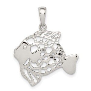 925 Sterling Silver Diamond-cut Fish Necklace Charm Pendant